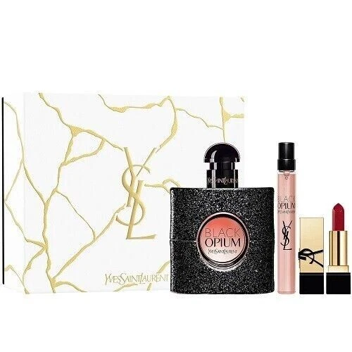 Ysl Black Opium 50Ml + 10Ml Edp Spray + 1.3G Lipstick Brand New Gift Set 2023