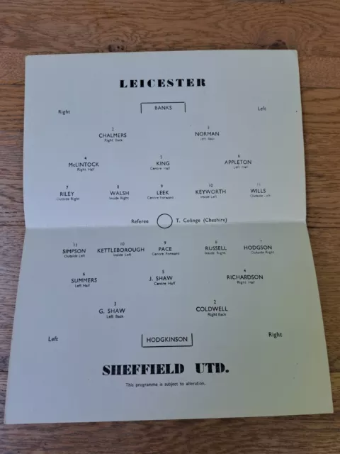 1961 Leicester City v Sheffield United Fa Cup Semi Final Pirate Programme 2