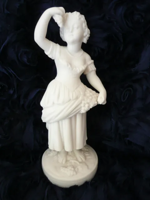 Antique Parian Matte Porcelain/Marble/Bisque Lady~Grapes Statue/Figurine~Europe