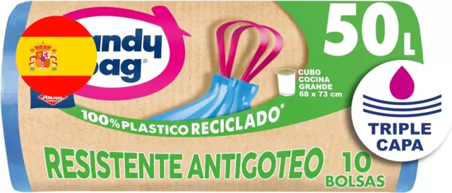 Bolsas de Basura Resistente Antigoteo, 100% Reciclado, Autocierre, 50L,10 Bolsas