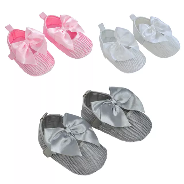 Scarpe di raso rugose per bambine con chiusura e scarpe con fiocco di raso grandi 6-15M B2226