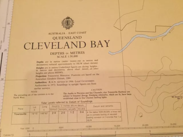 Genuine 70s Vintage Nautical Chart Queensland Cleveland Bay Australia