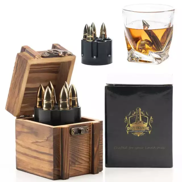 Don Vassie XL Whisky Bullet Chillers 6 pcs Golden with a Revolver Base and a ...