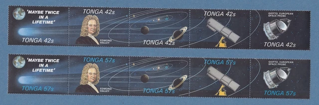 Tonga 1986 Weltraum Halleyscher Komet Mi.-Nr. 932-41 Satz 2 5er-Streifen **