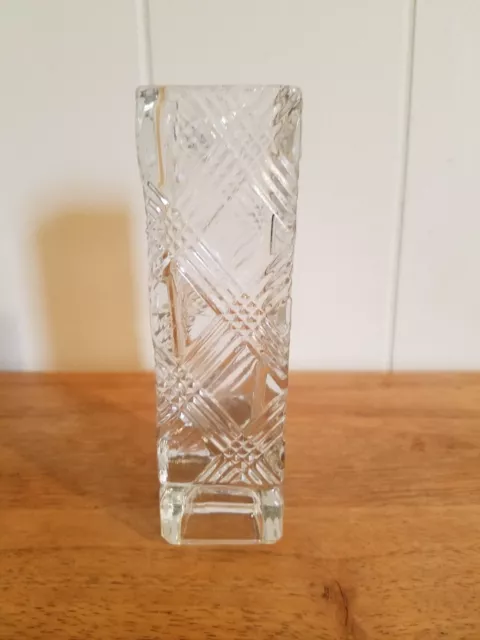 Vintage 1980 AVON Square Bud Vase with CrissCross Pattern Cut Clear Glass
