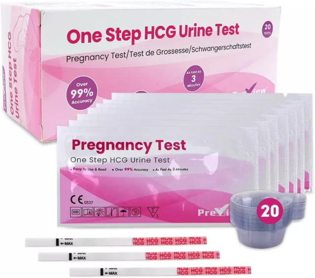 Preview 20 × Early Pregnancy HCG Test Strips with 20 Urine Cups Over 99 Accurate