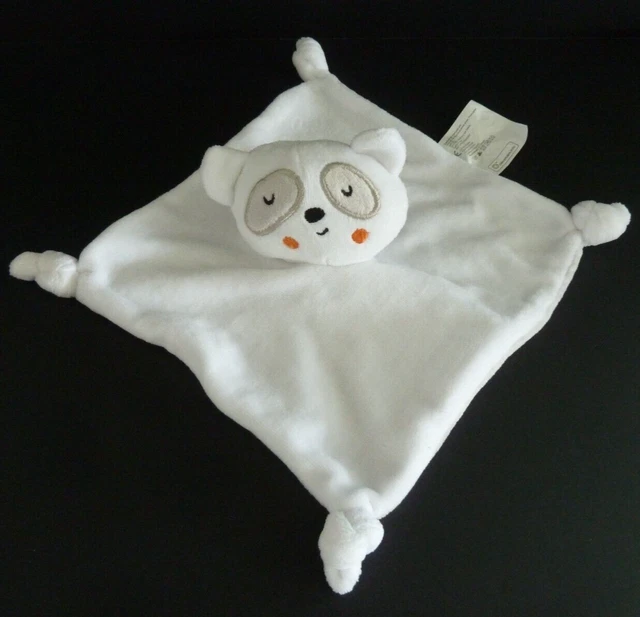 30. DOUDOU PLAT SIPLEC PANDA ours blanc gris joue orange , carré EXCELLENT ETAT