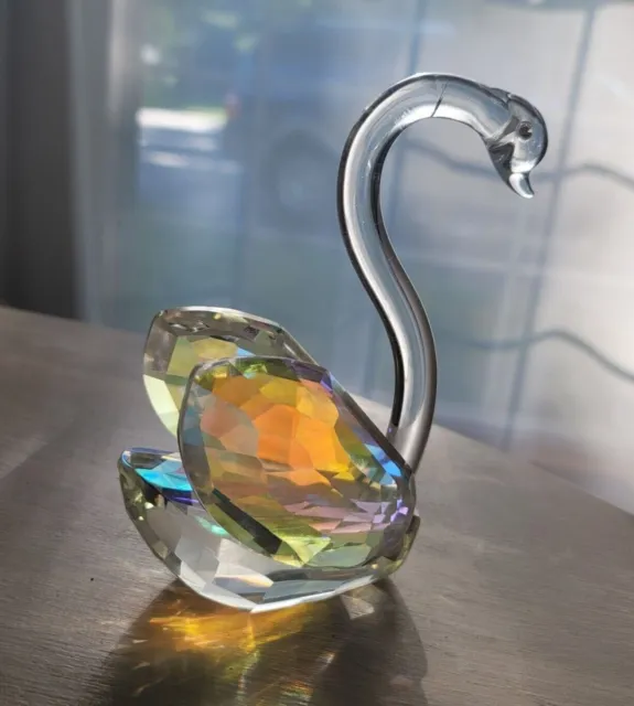 Crystal Art Glass Bird Swan Figurine Paperweight 6" Tall, unsigned
