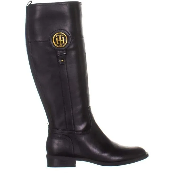 New Tommy Hilfiger Black Leather Tall Riding Boots Size 8 M $149