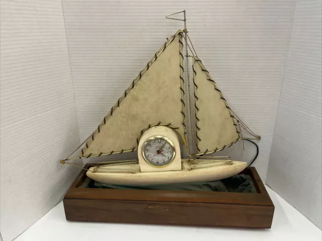 Vintage Wooden Sail Boat Electric Yacht Clock Nautical