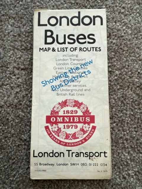 London Transport Buses Map & List Of Routes 1979 No 2 Showing New Bus Districts