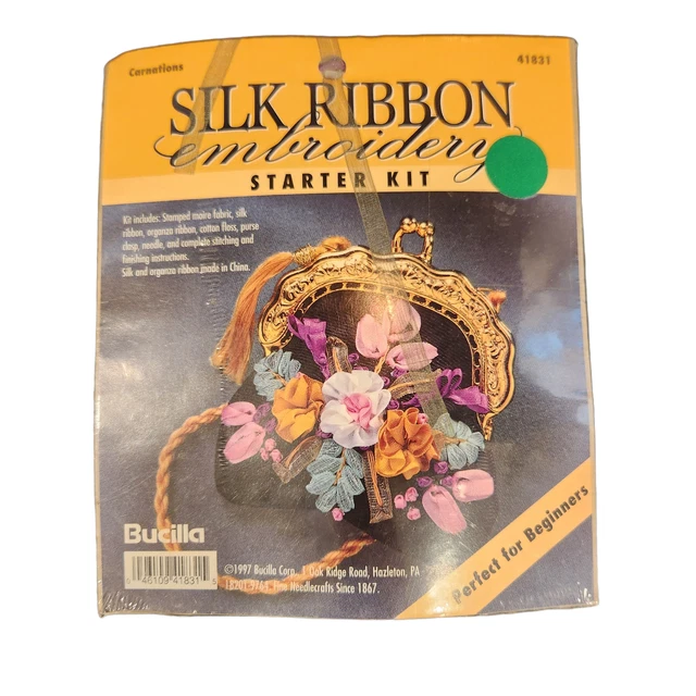 Kit de inicio de bordado de cinta de seda Bucilla bolso de monedas pequeño