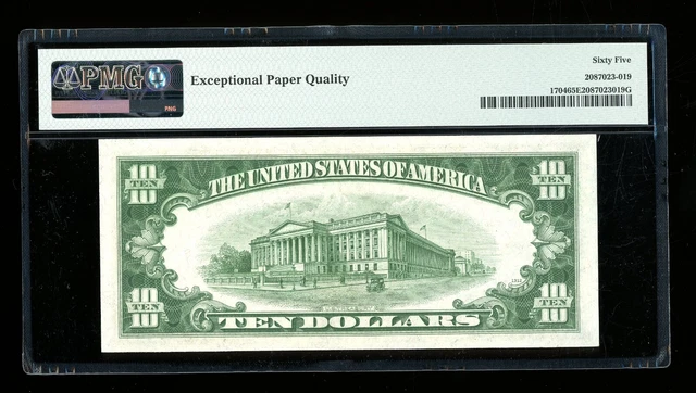 DBR 1934-C $10 Silver Gem Fr. 1704 PMG 65 EPQ Serial B33416753A 2