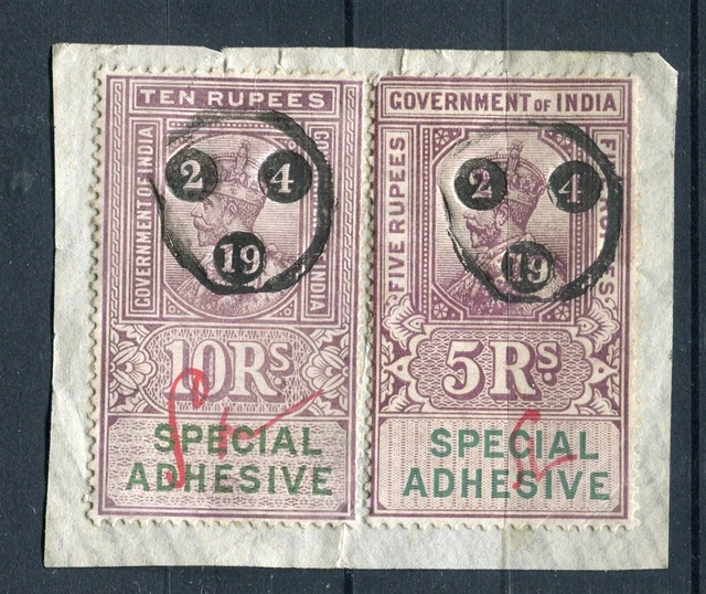 INDIA; EARLY 1900S GV Portrait type Revenue issues fine POSTMARK PIECE ...
