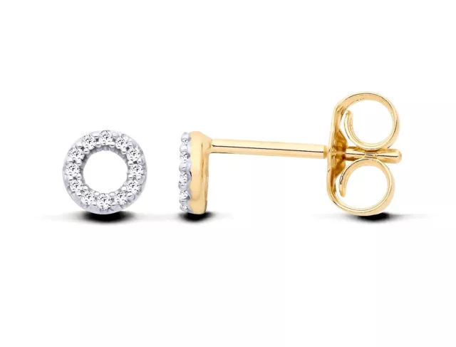 9ct Yellow Gold Natural Diamond Circle of Life Round Stud Earrings - Gift Boxed