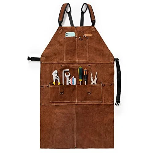 Leather Welding Work Shop Apron with 6 Pockets Heat Flame Welding Apron
