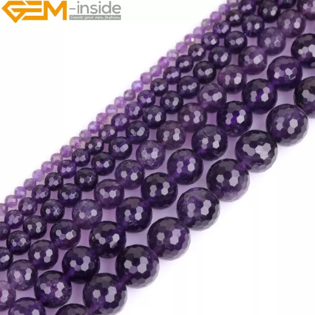 Natural Genuine Dark Purple Amethyst AA Grade Round Beads For Jewelry Making 15"