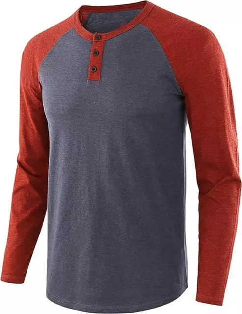 Remelon, S Men Long Sleeve T Shirt Raglan Henley Shirt Casual Basic Top Baseball