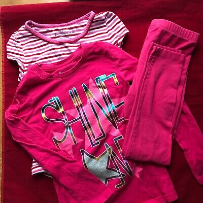 Circo Pink Glitter Tee Faded Glory Striped Shirt with Pink Leggings Size 7/8