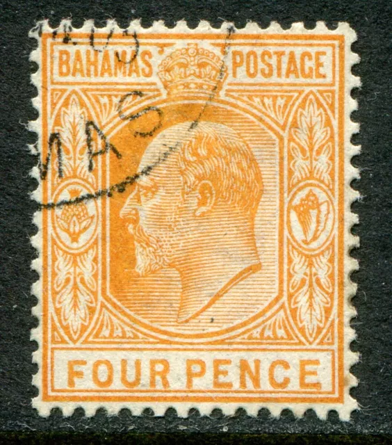 Bahamas 1902-07 wmk. Crown CA 4d deep yellow SG 65 used (cat. £85)