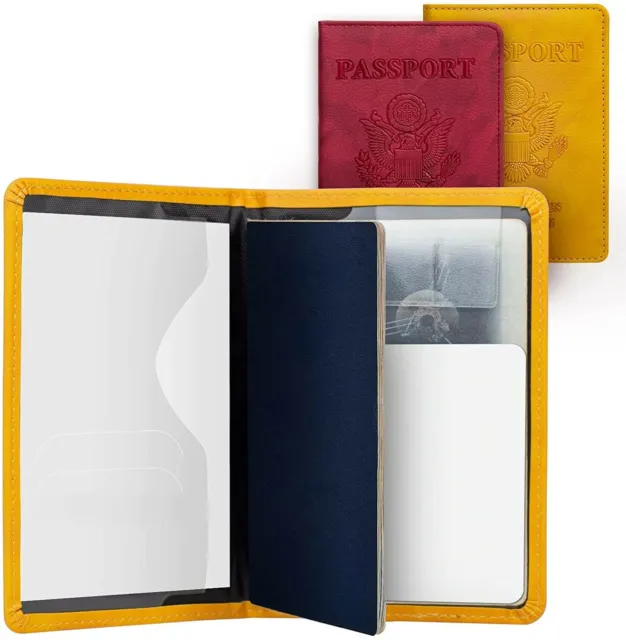 2 Pack Passport and Card Holder/ Wallet/ Cover/ Protector for travel. Yellow+Red