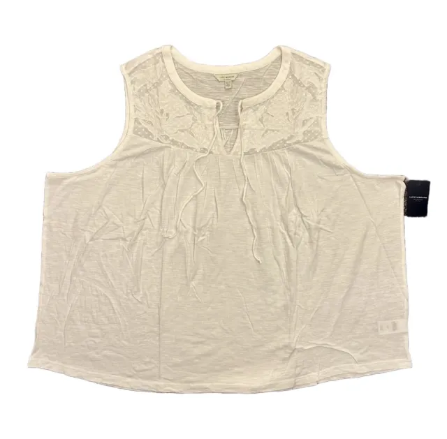 Lucky Brand Women's White Top Sleeveless Embroidered Plus Size 3X - NWT $89