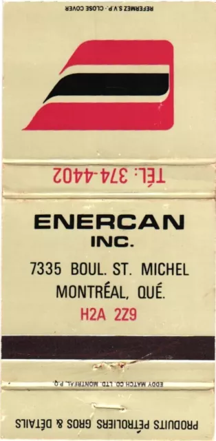 Montreal Quebec Canada Enercan Inc., Vintage Matchbook Cover