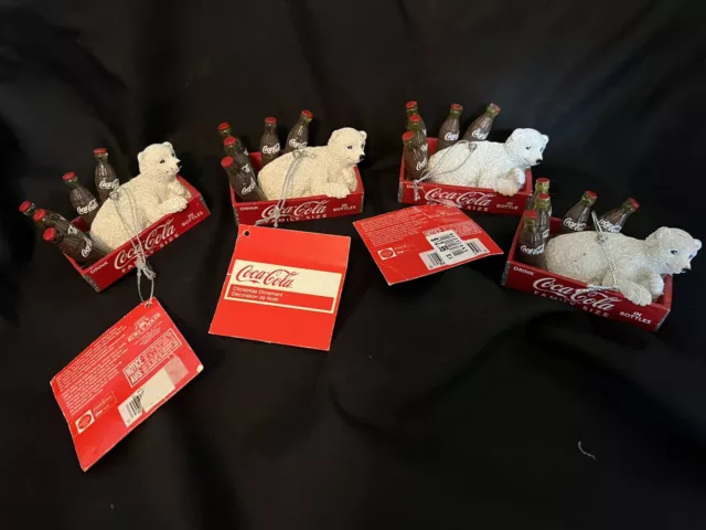 Coca-Cola Kurt Adler Polar Bear Cub in Crate with Bottles Christmas Ornament