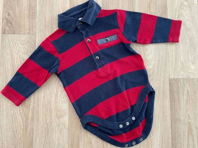 Baby Boy 6-9 months NEXT Sp Blue Red Striped Long Sleeve Collared Bodysuit