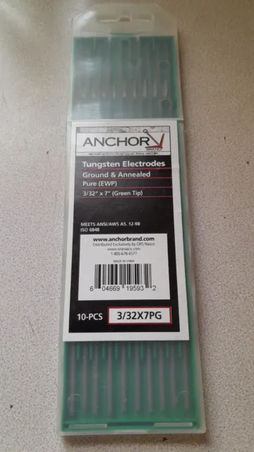 Anchor Tungsten Electrodes 3/32x7 Green Tip ground & annealed Pure EWP 3/32X7PG