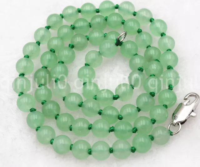 Long 18" 25" 36" 50" 8mm Light Green Jade Gemstones Beads Hand Knotted Necklace