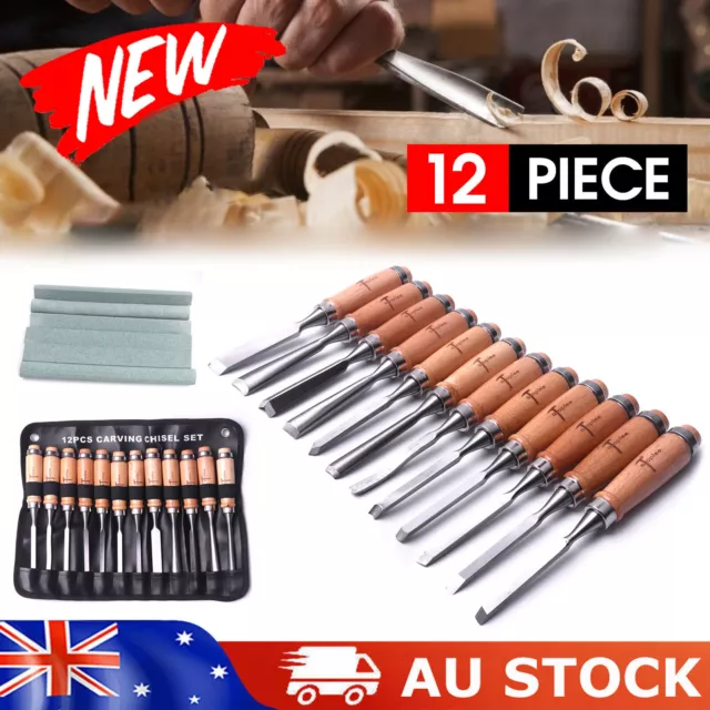 12 Piece Wood Carving Hand Chisel Tool Kit Set Wood Working Whittling Cutter AU