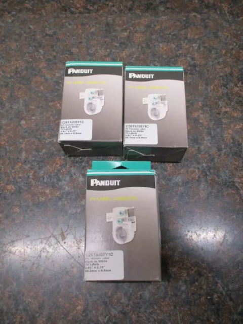 LOT OF 3 NEW Panduit C261X035Y1C POLYESTER LABEL BLACK ON WHITE 75 LABELS