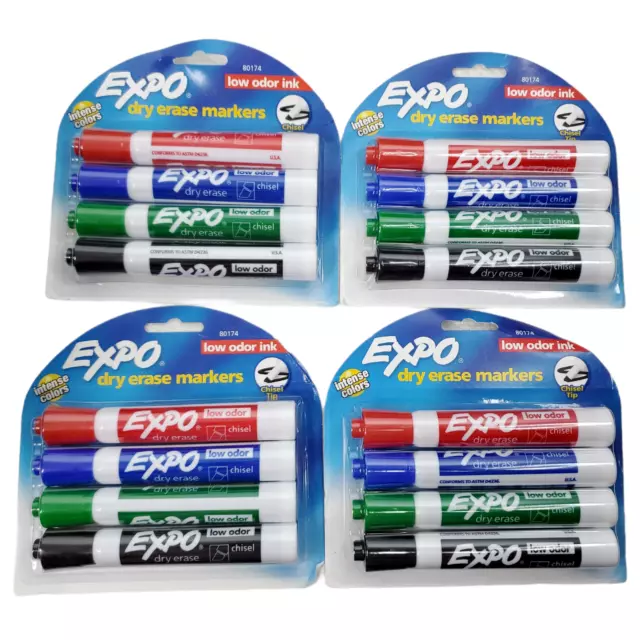 Expo 80174 Whiteboard Markers - 4 Pack Whiteboard Chisel Tip Lot Of Four