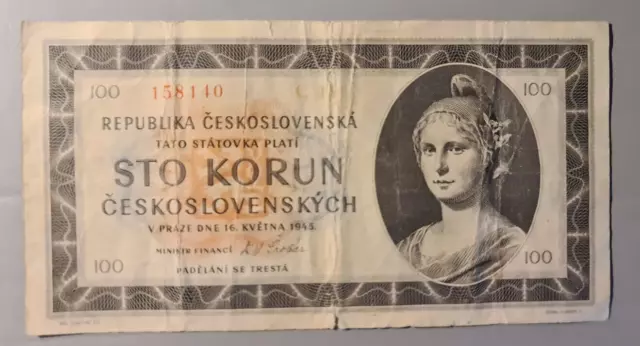 Czechoslovakia 1945 100 Korun Banknote