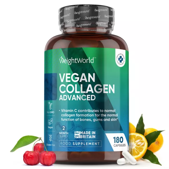 Vegan Collagen - 180 Capsules - Vitamin C & Hyaluronic Acid - Zinc - Resveratrol