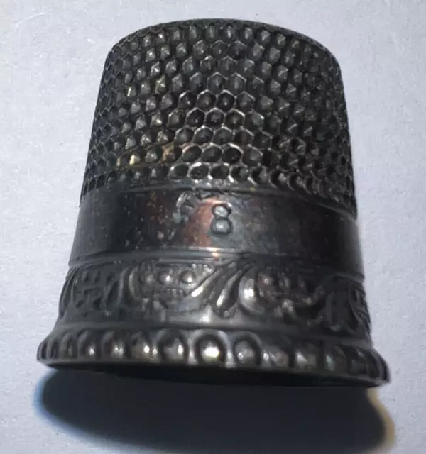 Antique Sterling Silver Thimble For Sewing #8 Etched Design