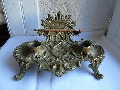 French ornately patina bronze / brass antique Inkwell to projects decoration