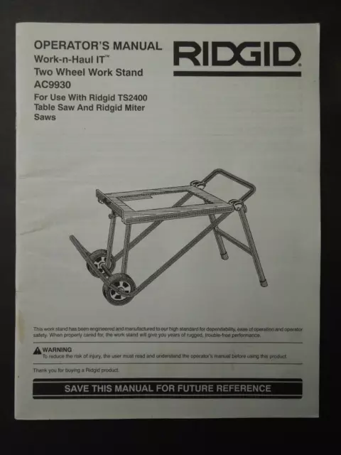 RIDGID Work-n-Haul It soporte de trabajo de dos ruedas AC9930 manual del operador