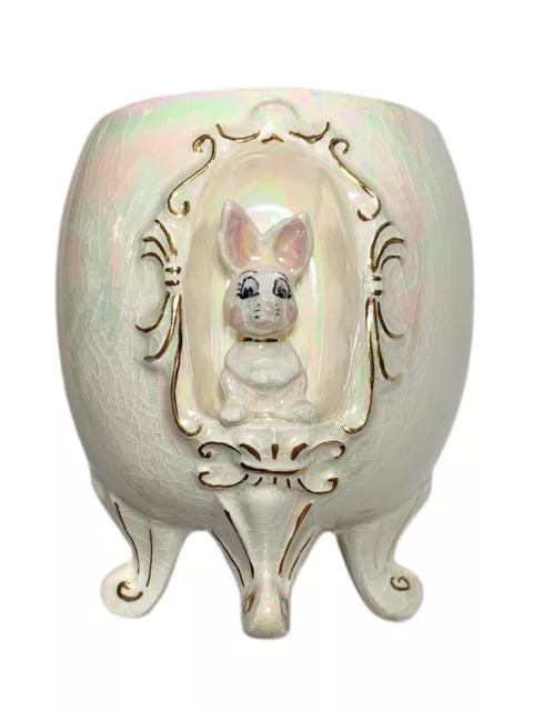 Vtg ARNELS Iridescent Easter Planter W/Gold Paint Accents Two Sided Bunny/Chick