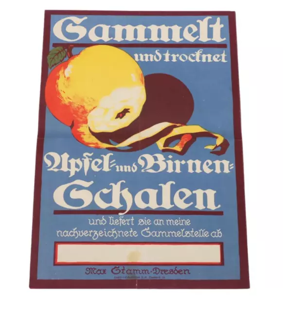 Original WWII German 'Apple & Pear Skin' Donation Poster