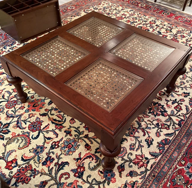 2 Drexel Heritage Square Cocktail Table End 197-122 197-321 Solid darkWood Glass