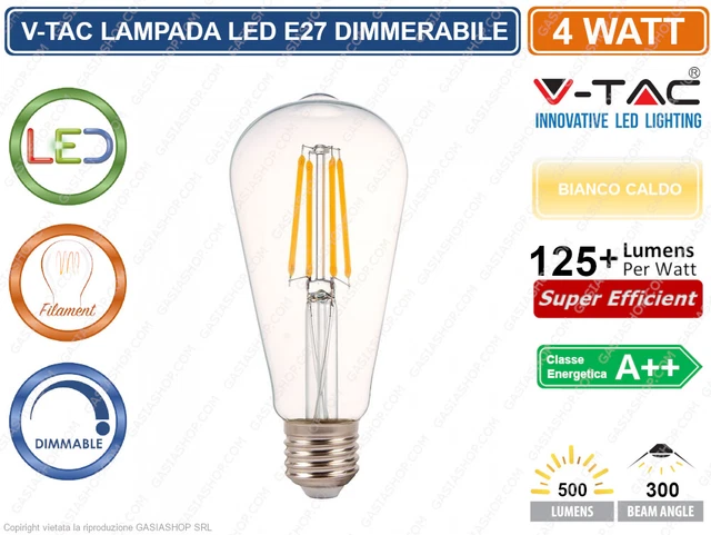 V-Tac Vt-2105D Lampadina Led Vetro E27 4W Bulbo St64 Filamento 7414