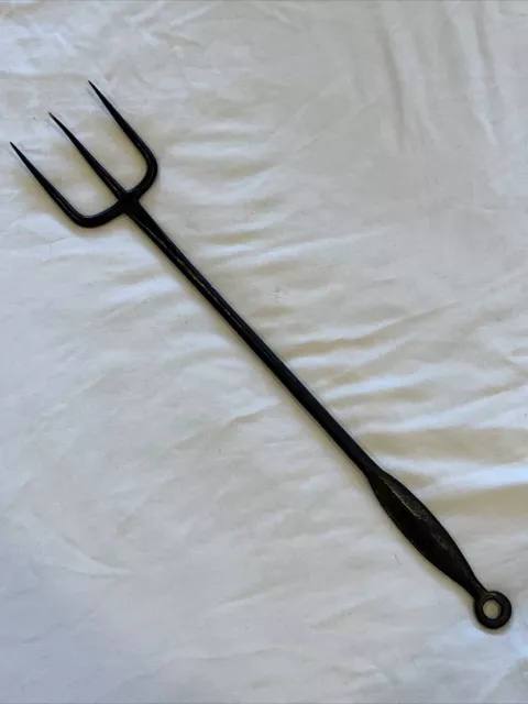 Hand Forged Iron Hearth Fork Antique Fork Lolli-Pop at top of Handle