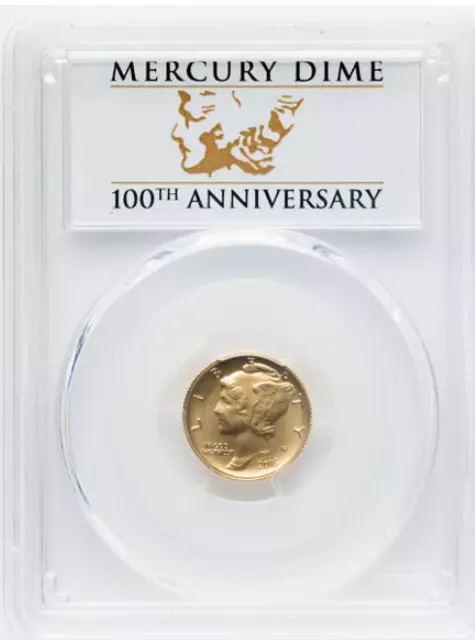 2016-W 10C Mercury Dime Centennial First Strike  Issue 1/10 Oz. Gold Pcgs Sp70