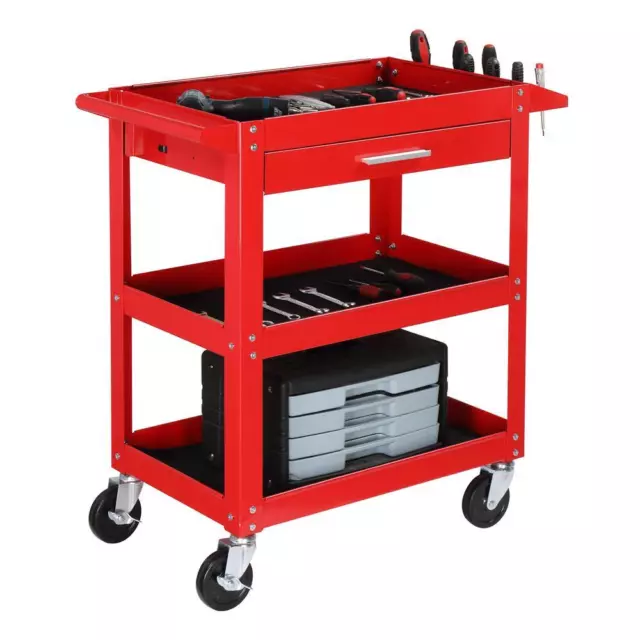 3 Tier Rolling Tool Cart w/ Wheels & Drawer Utility Storage Organizer Red 330lbs