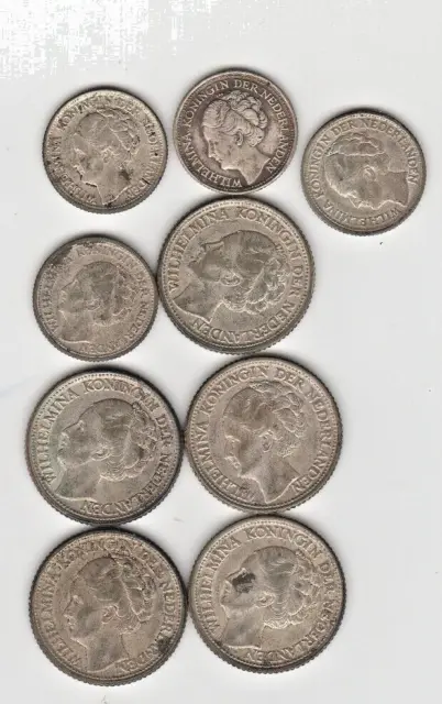 Nine Silver Dutch coins Early 195o's XF & Better