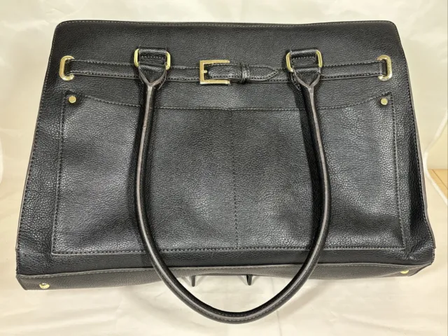 Liz Claiborne Laptop Shoulder Bag Tote Purse Handbag Blue Leather Academia