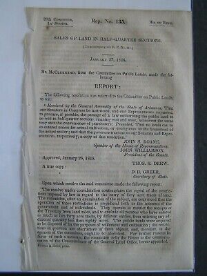 Government Report 1846 State of Arkansas Sale of Land in Half Quarter Sections