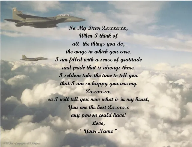 Air Force Personalized Poem Gift 4 Fathers Day, Mothers Day, Christmas, Birthday